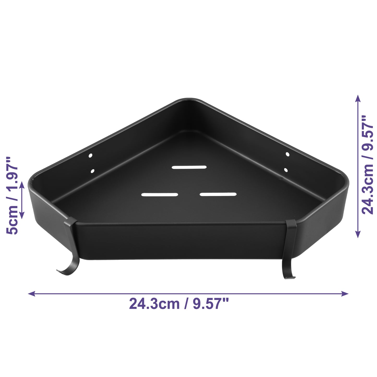 2 Set Bath Corner Shower Shelves Adhesive Caddy with Hooks, 9.57"x9.57"x1.97" Black