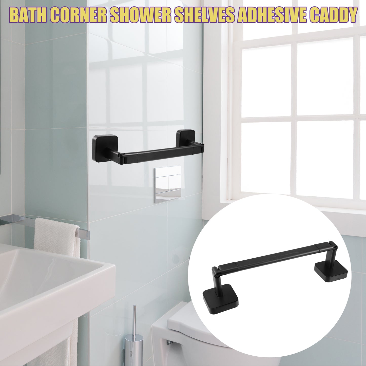 1 Set Wall Mounted Towel Rack Organizer, No Drill for Bathroom, 12.80"x2.95"x2.36" Black