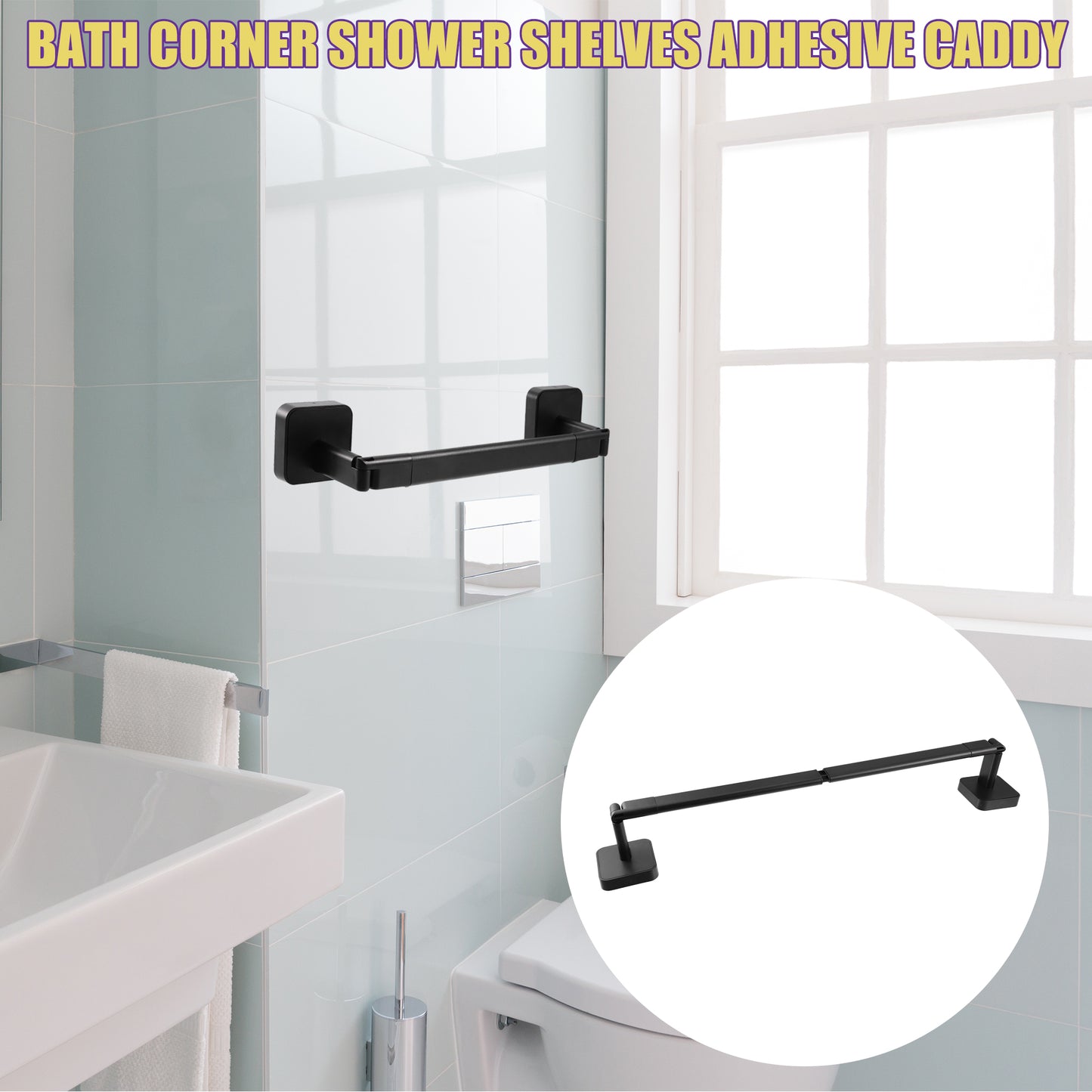 1 Set Wall Mounted Towel Rack Organizer, No Drill for Bathroom, 20.08"x2.95"x2.36" Black