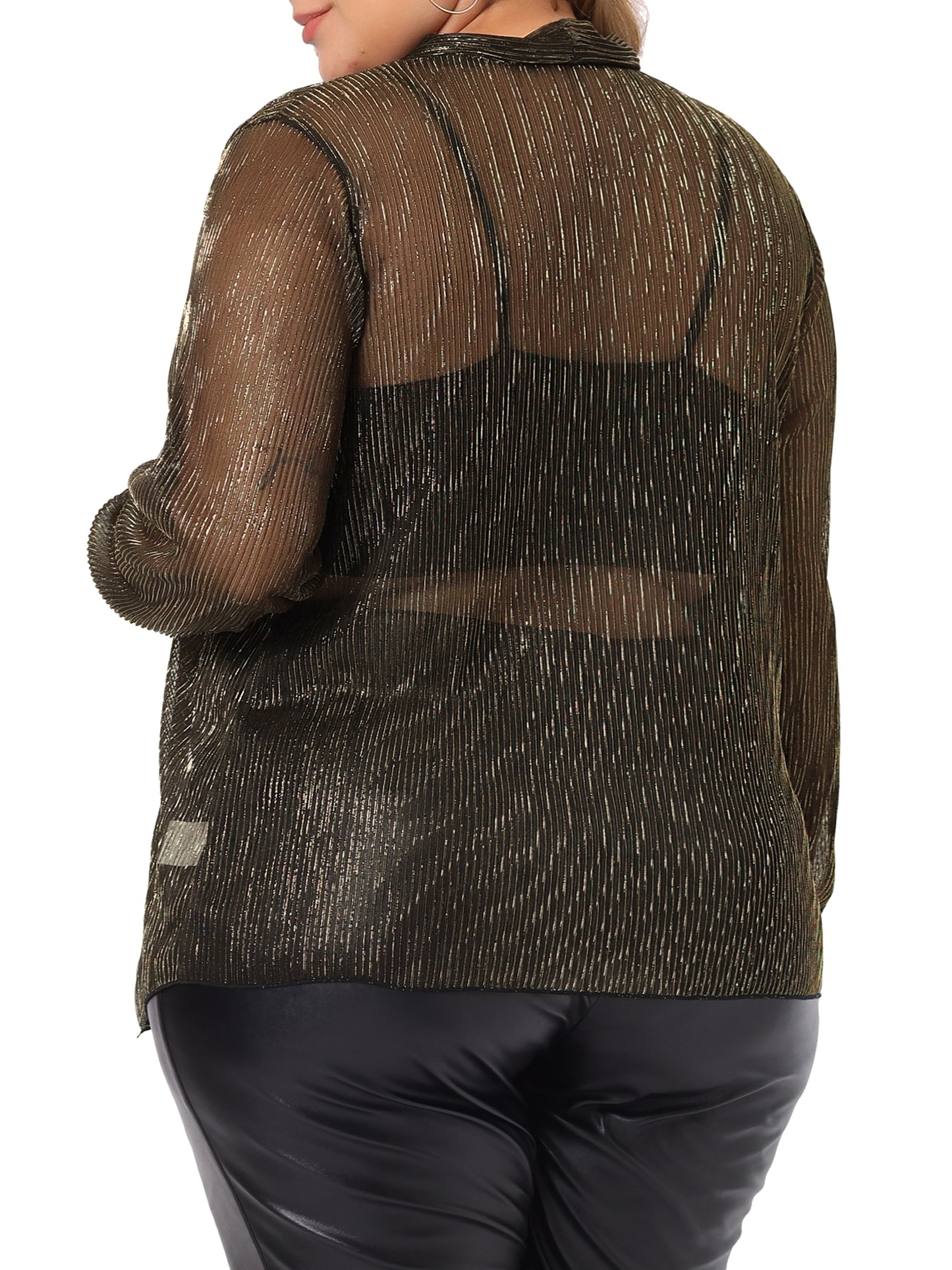 Women Plus Size Cardigan Sheer Open Front Long Sleeve Glitter Party Shirt