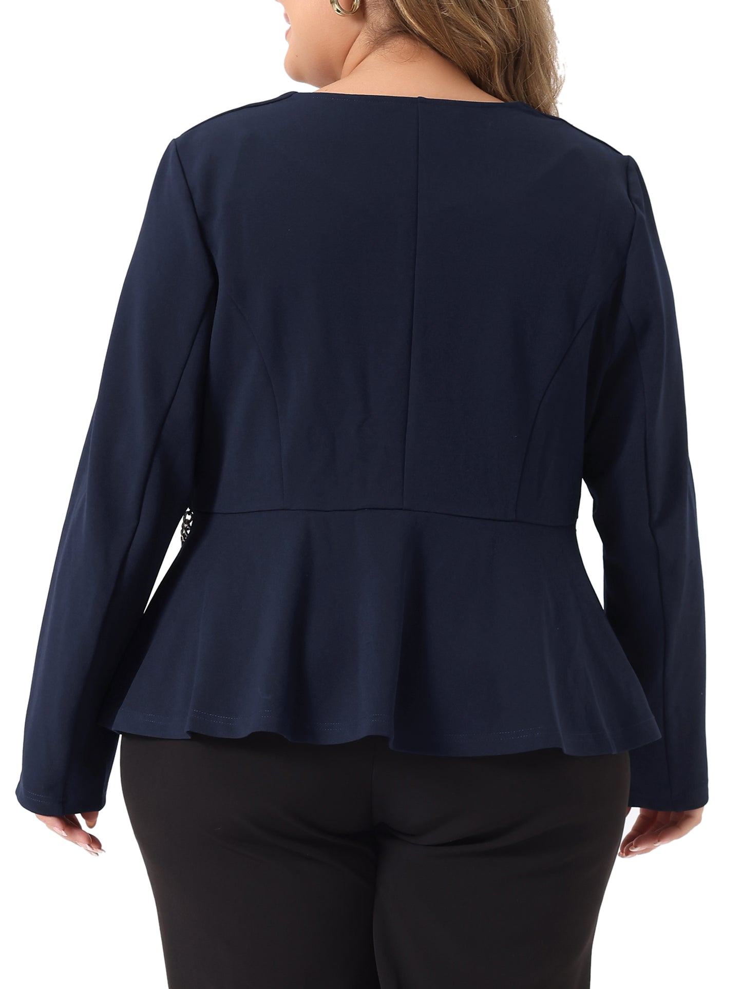 Women Plus Size Blazer Work Button Chain Office Jacket Peplum Blazer
