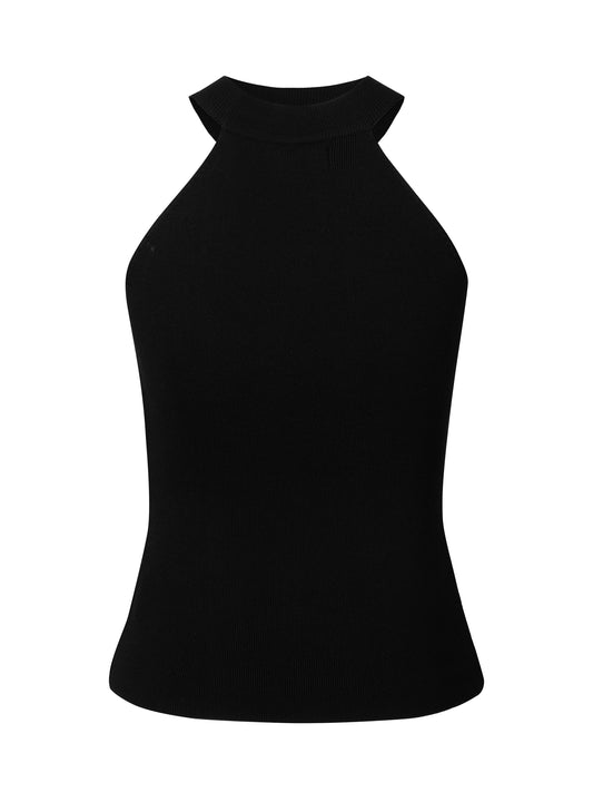Women's Sleeveless Knit Top Halter Neck Ribbed Slim Cami Tank Top