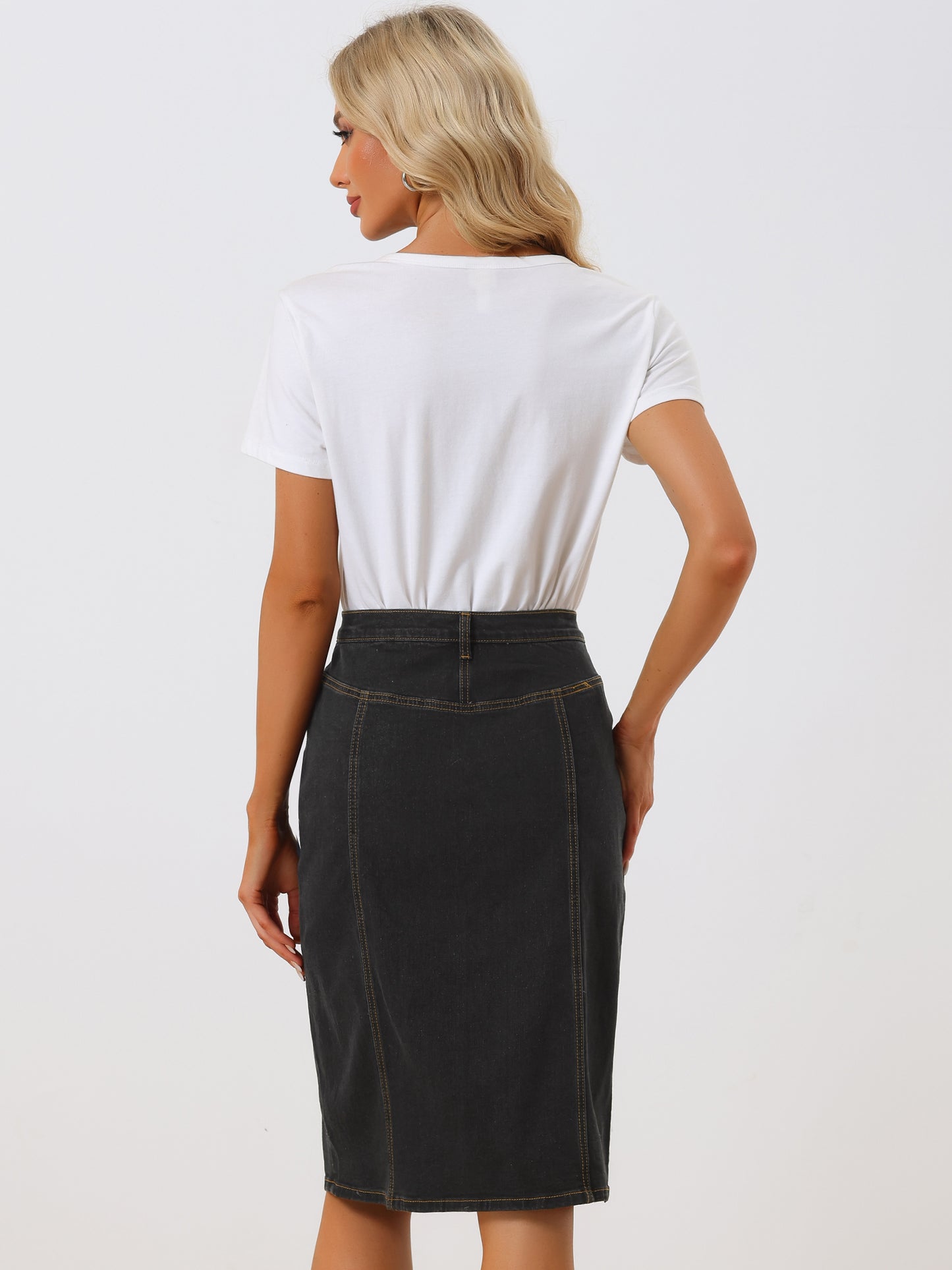 Falda vaquera midi con botones, abertura lateral y bolsillo oblicuo para mujer