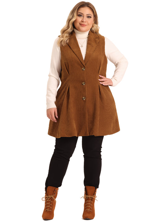 Women Plus Size Corduroy Vests Lightweight Single Breasted Casual Sleeveless Vest Jacket