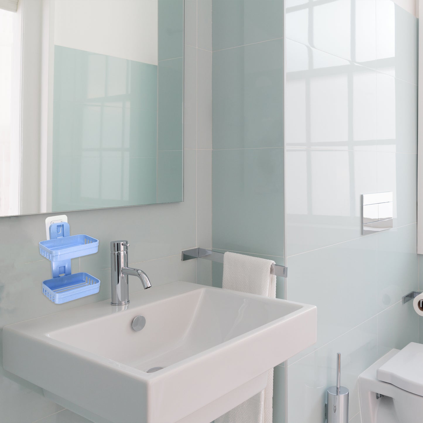 1 Pc Plastic Soap Dish Drill Free Soap Holder for Bathroom Blue