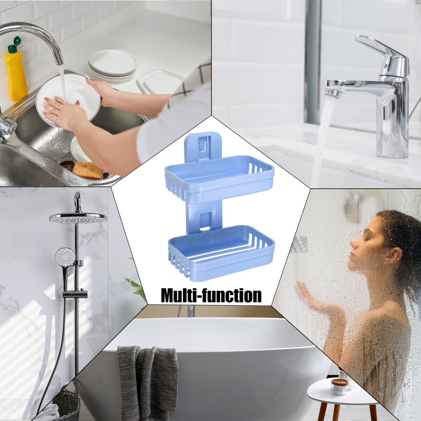 1 Pc Plastic Soap Dish Drill Free Soap Holder for Bathroom Blue