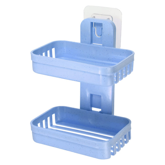 1 jabonera de plástico sin taladro para baño, color azul