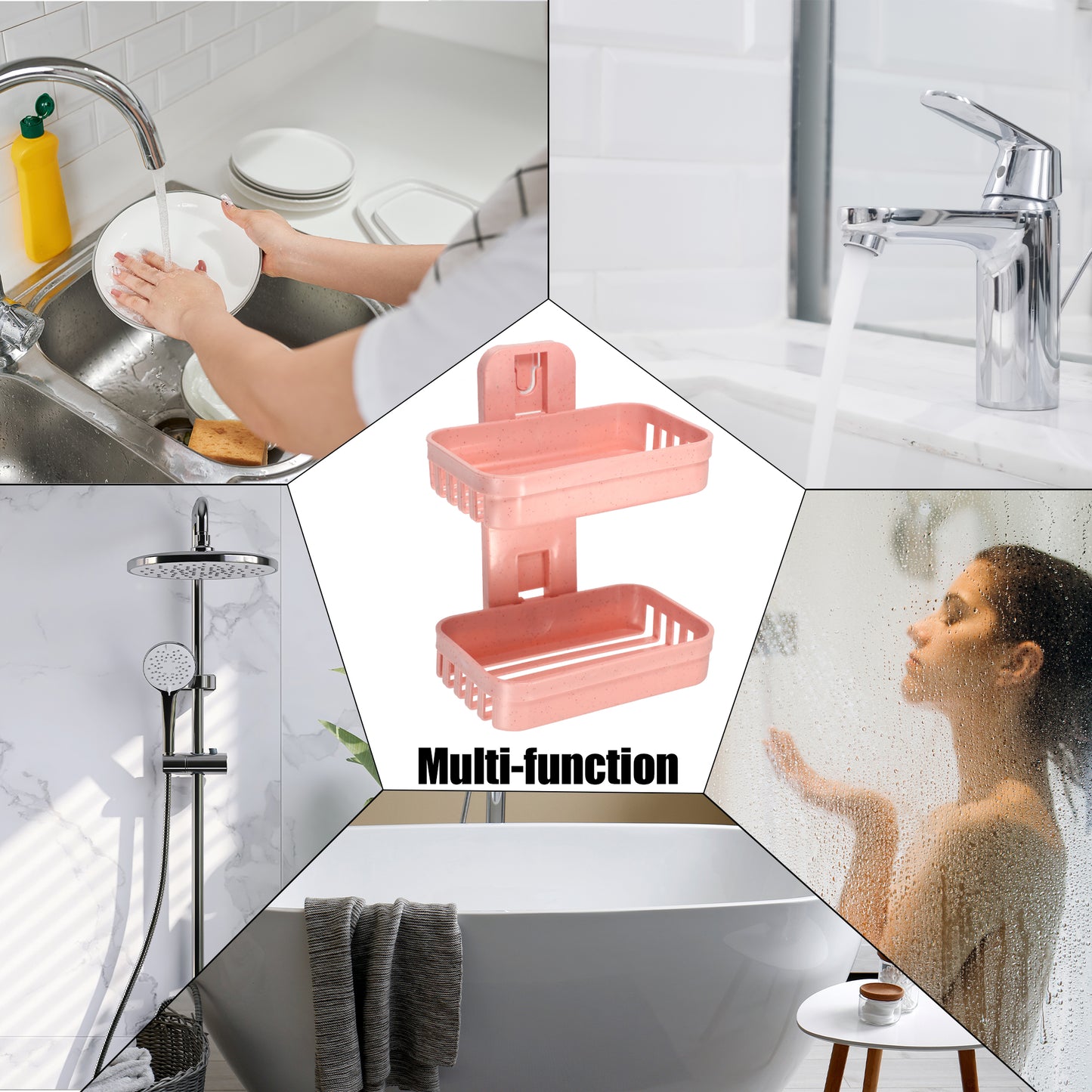 1 Pc Plastic Soap Dish Drill Free Soap Holder for Bathroom Pink