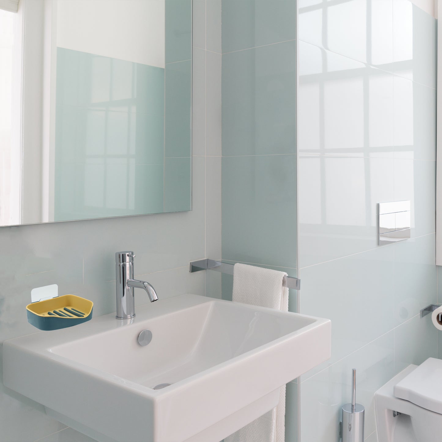 1 Pc Plastic Soap Dish Drill Free Wall Mounted Soap Holder, 13x9.2cm Yellow