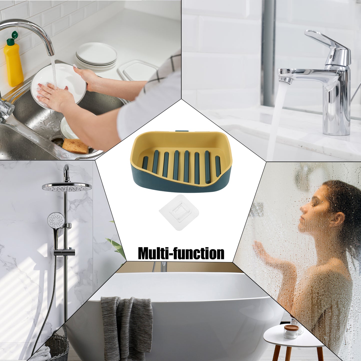 1 Pc Plastic Soap Dish Drill Free Wall Mounted Soap Holder, 13x9.2cm Yellow
