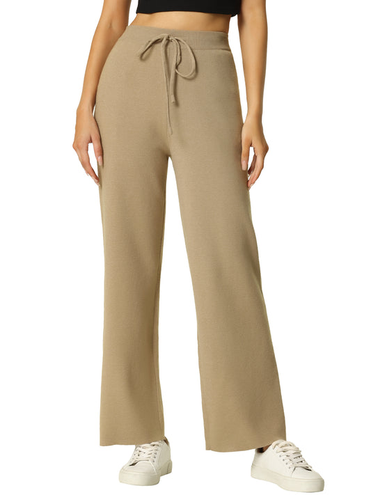 Women's Ribbed Knit Sweater Pants Elastic High Wasited Straight Leg Sweatpants
