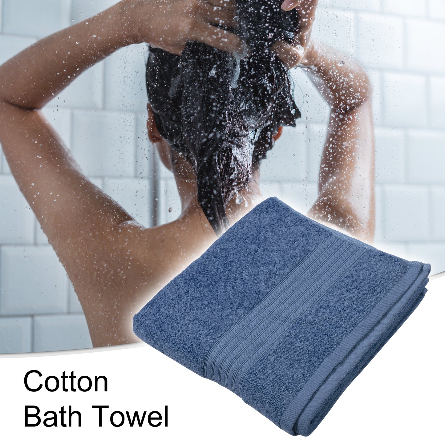 1 Pc Classic Soft Absorbent Cotton Bath Towel, Deep Blue 55.12"x27.17"