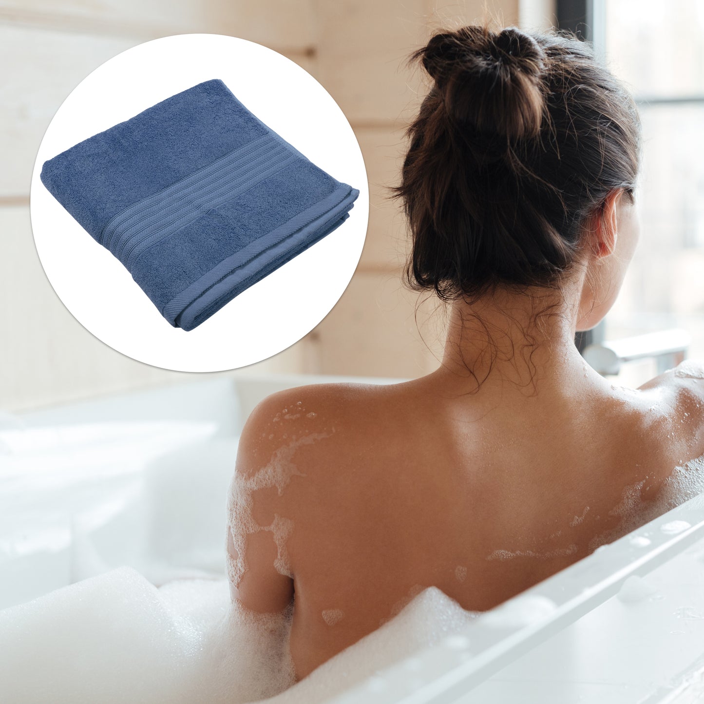 1 Pc Classic Soft Absorbent Cotton Bath Towel, Deep Blue 55.12"x27.17"