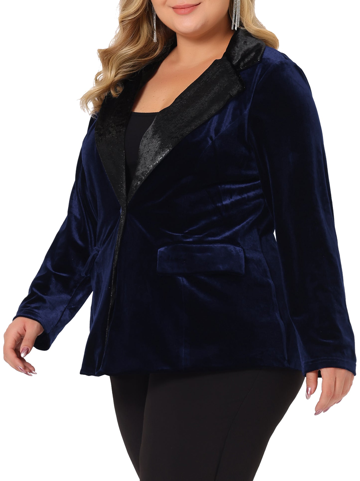 Women Plus Size Velvet Blazer Jacket Evening Sparkle Party Suit Blazers with Pockets