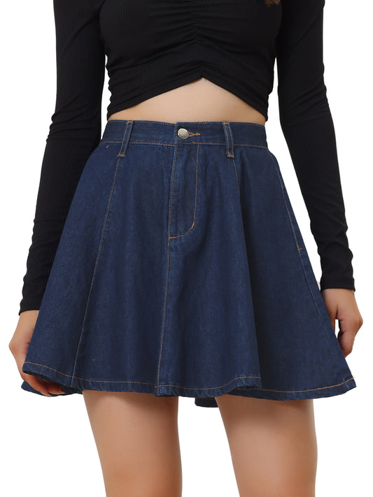 Falda vaquera informal para mujer, cintura alta, corte A, acampanada, minifalda vaquera con cinturón