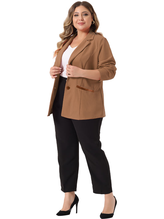Women Plus Size Blazer Notched Lapel V Neck Office Work Business Suits Jacket Blazers