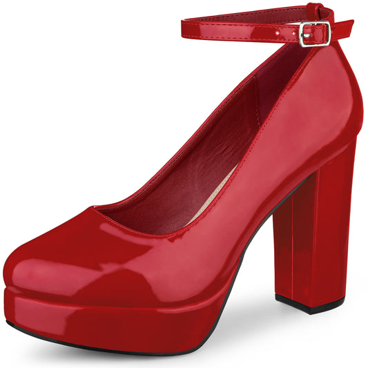 Women's Platform Ankle Strap Chunky Heel Mary Janes Pumps