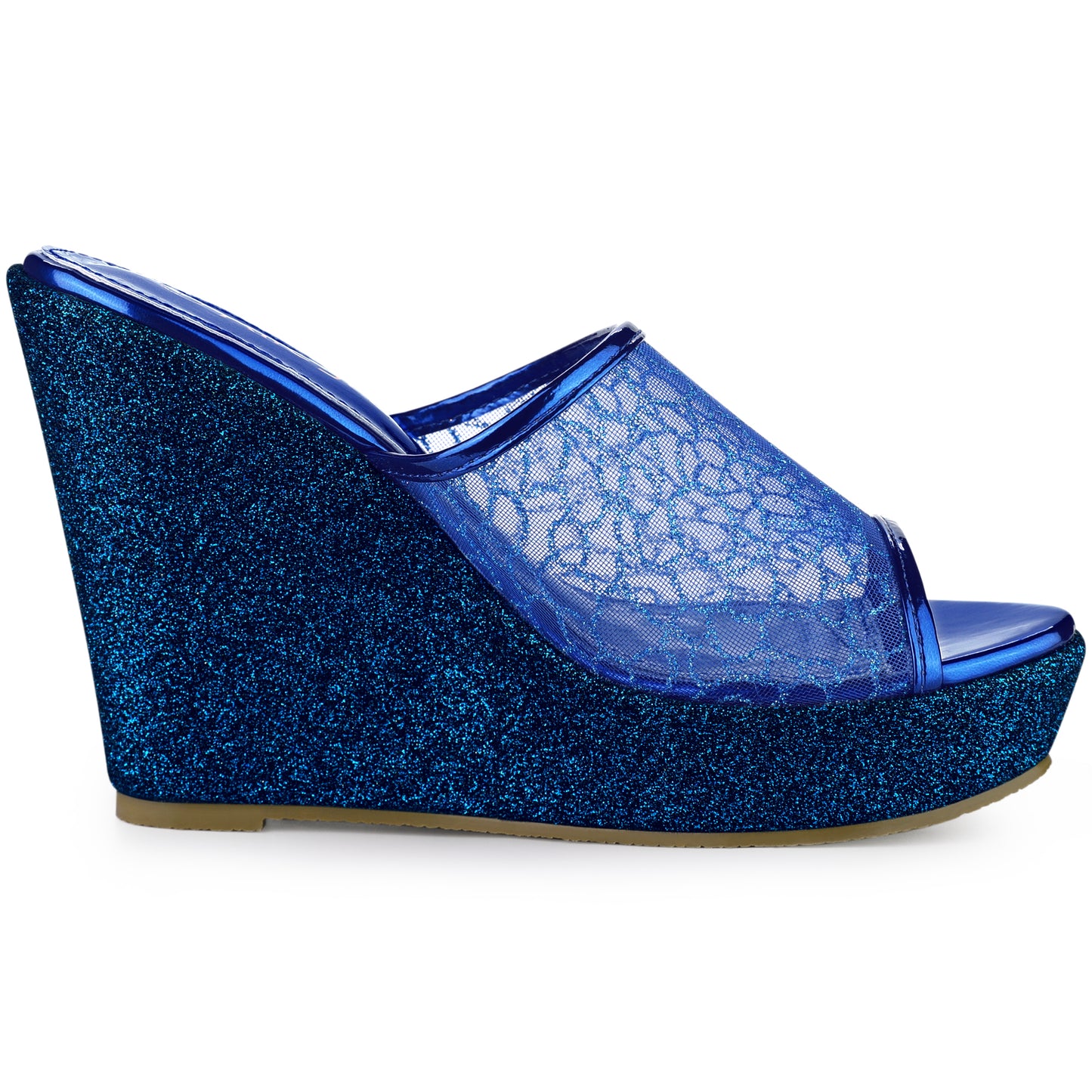 Women's Glitter Platform Wedges Slip On Wedge Sandals