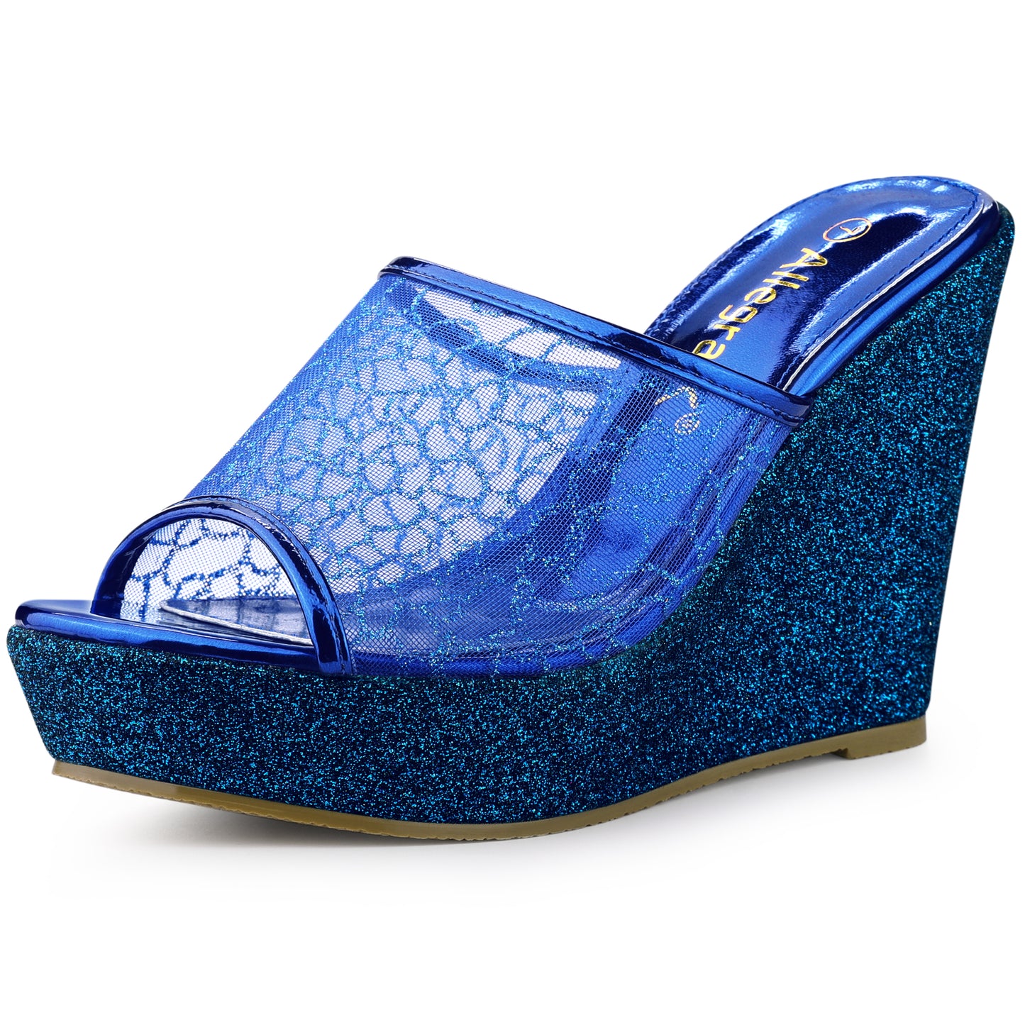 Women's Glitter Platform Wedges Slip On Wedge Sandals