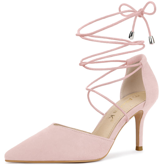 Women's Pointed Toe Dress Pumps Lace Up Stiletto Heels Sandals
