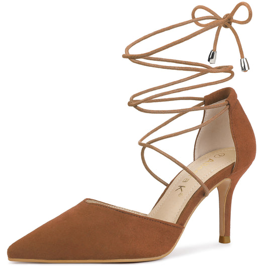 Women's Pointed Toe Dress Pumps Lace Up Stiletto Heels Sandals