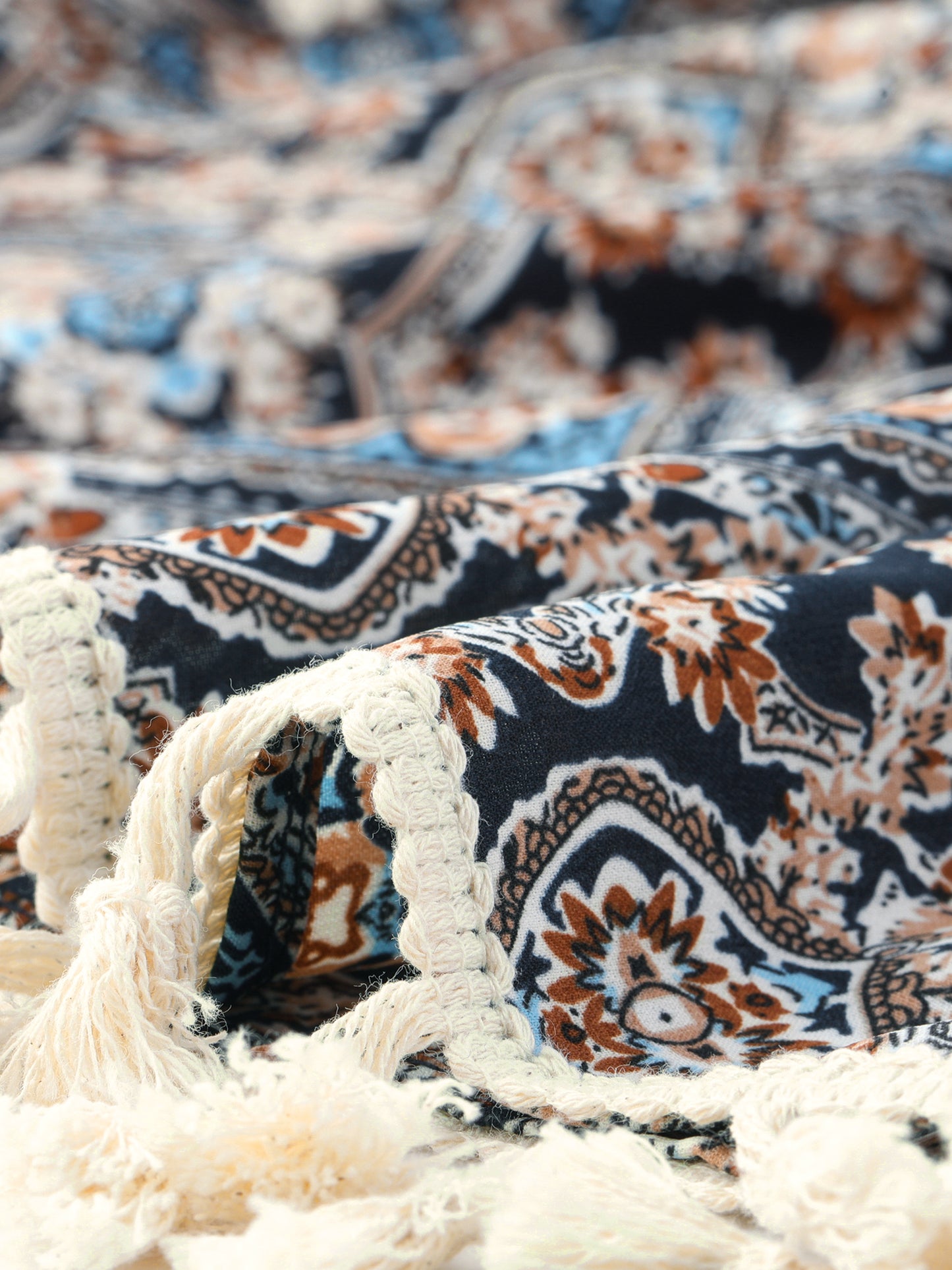 Women's Tiered Midi Skirts Elastic Waist Tassel Fringe Boho Skirt