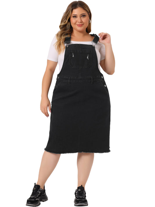 Women's Plus Size Overalls Dresses Jean Skirt Distressed Racerback Suspender Denim Overall Dress