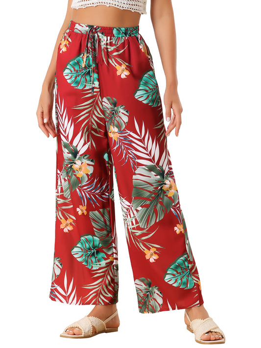 Women's Floral Palazzo Elastic Waist Casual Wide Leg Tropical Beach Pants