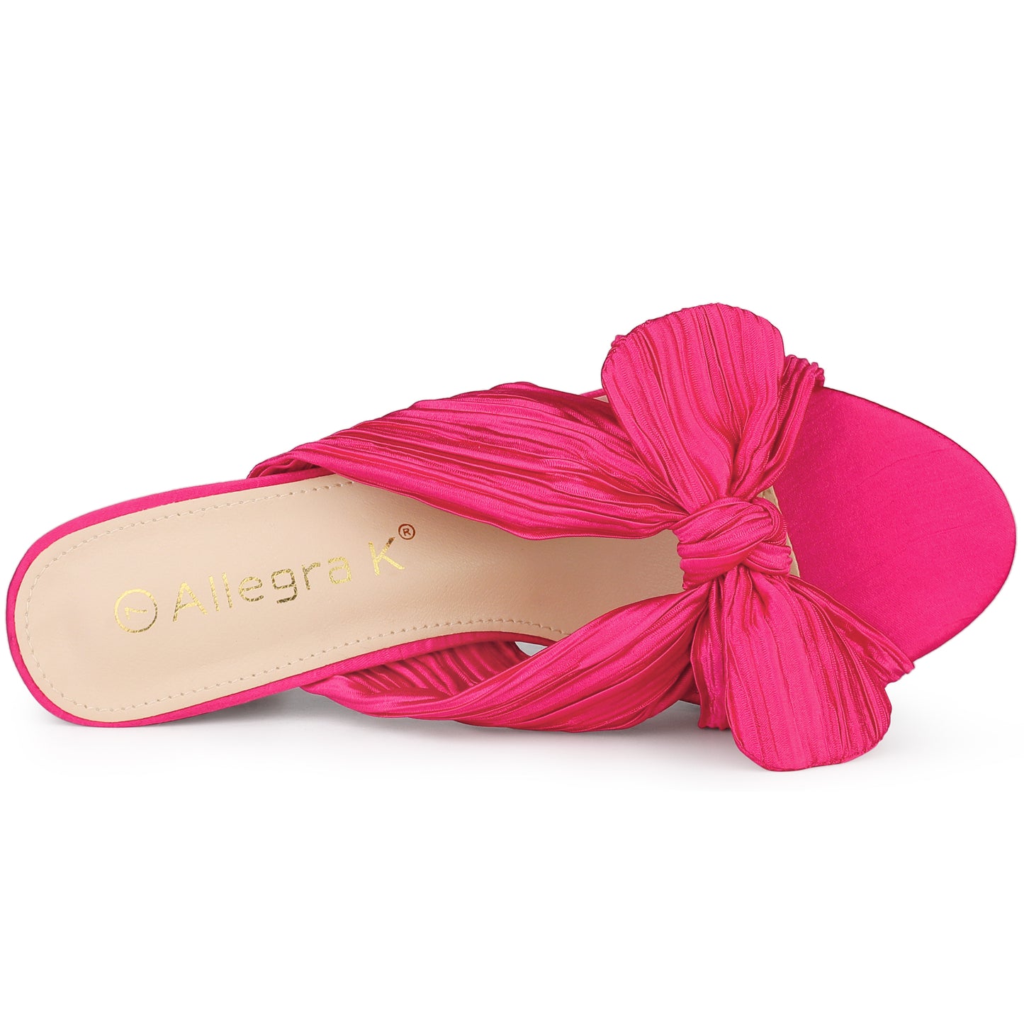 Sandalias de tacón grueso con lazo plisado para mujer