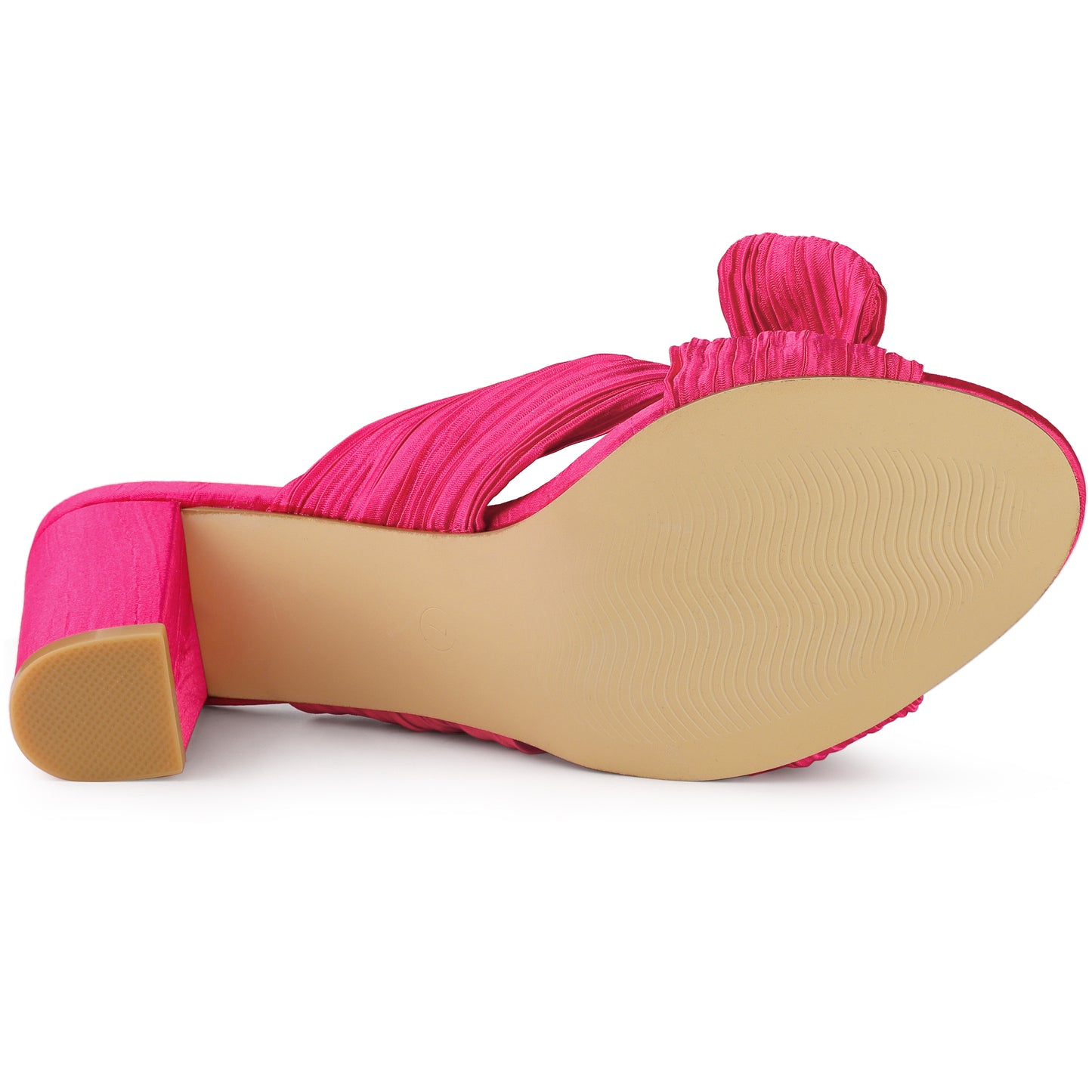 Sandalias de tacón grueso con lazo plisado para mujer
