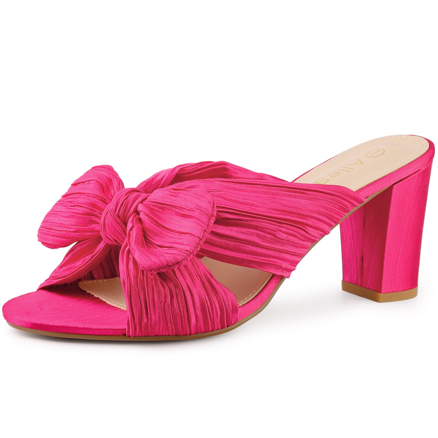Sandalias de tacón grueso con lazo plisado para mujer