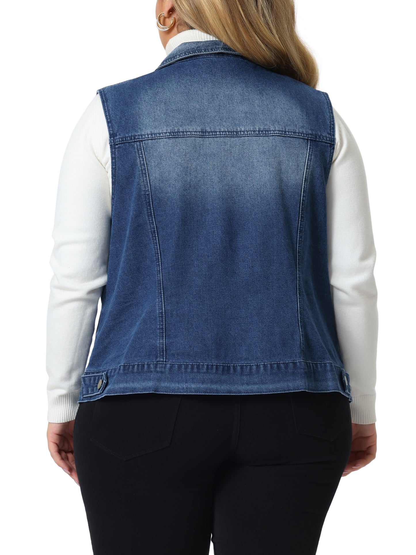 Chaleco vaquero de talla grande para mujer, sin mangas, clásico, lavado, con cremallera y bolsillos.