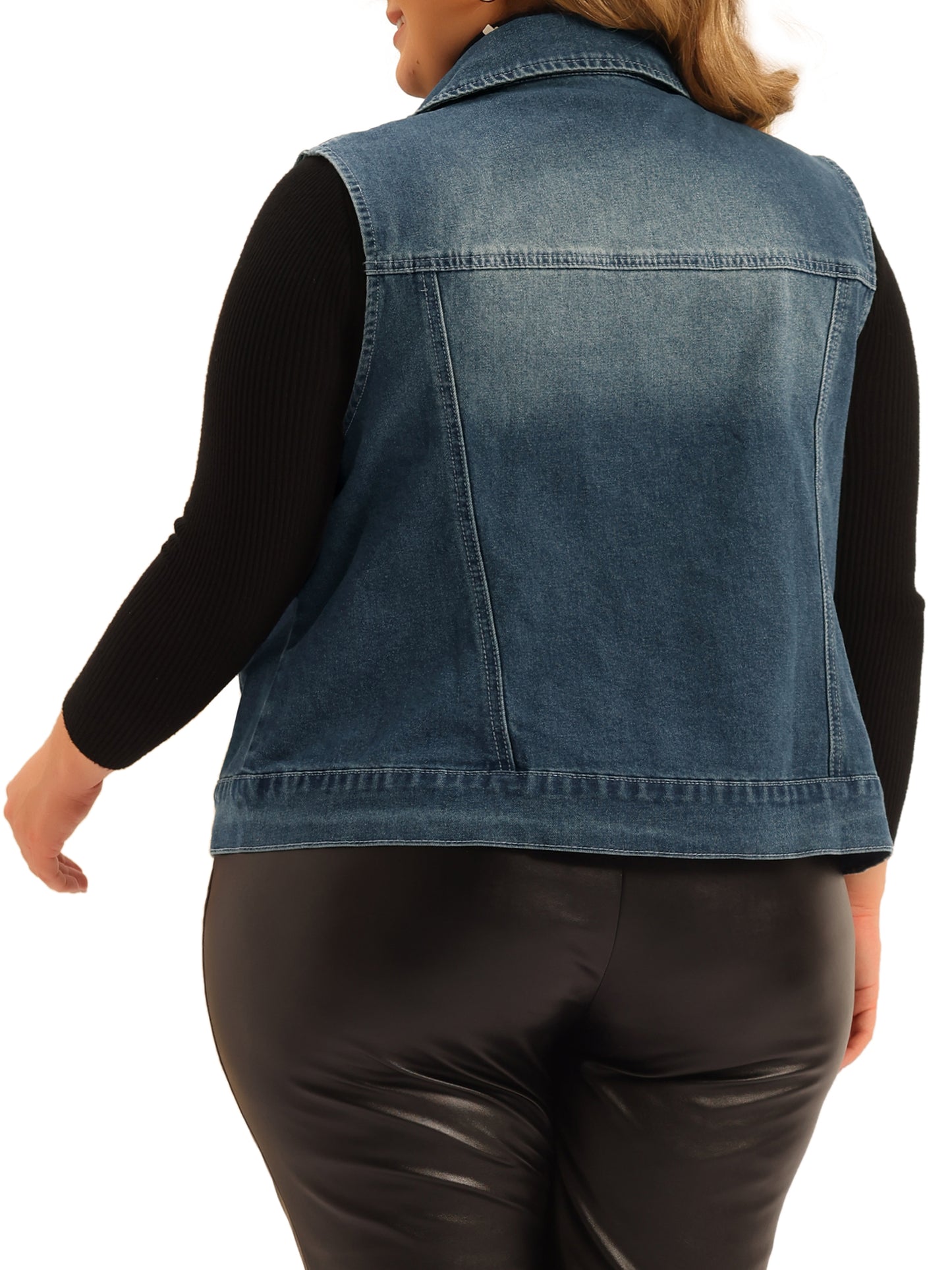 Chaleco vaquero de talla grande para mujer, con cremallera, sin mangas, lavado estilo motocicleta