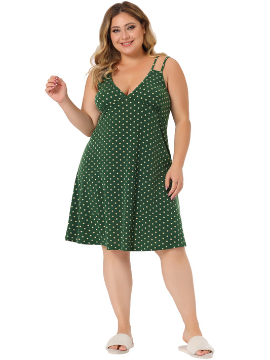 Women Plus Size Nightgowns Polka Dots Nightshirt Tank Cami Lingerie Chemises Sleepwear Pajamas