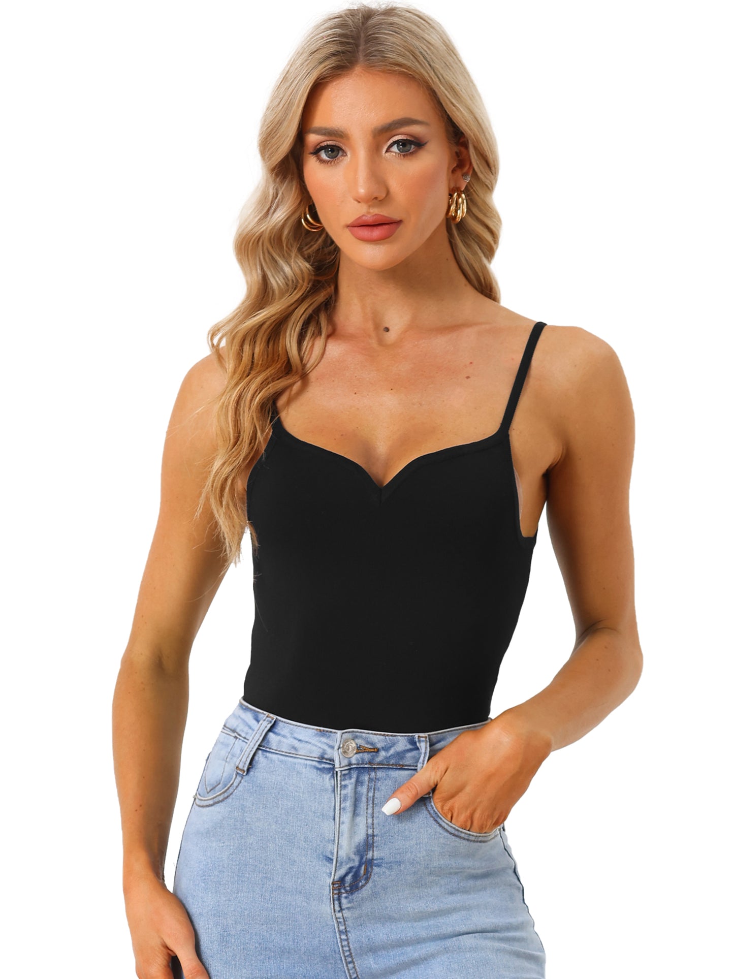 Women's Sexy Shapewear Bodysuit Spaghetti Strap Sleeveless Sweetheart Neck Bodysuits Tank Top
