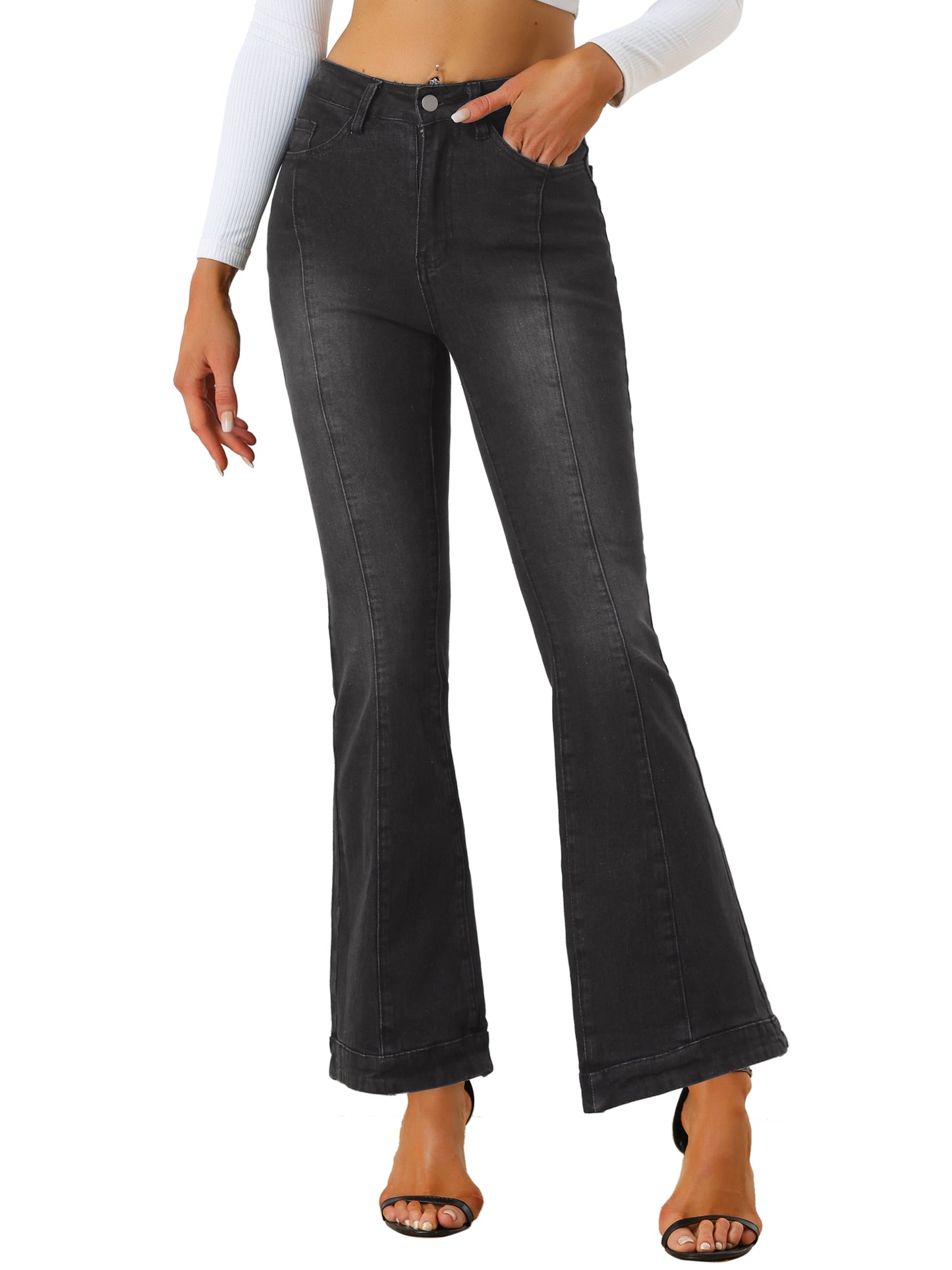 Women's High Waist Flare Jeans Retro Stretchy Denim Jean Pants Bell Bottom Jeans