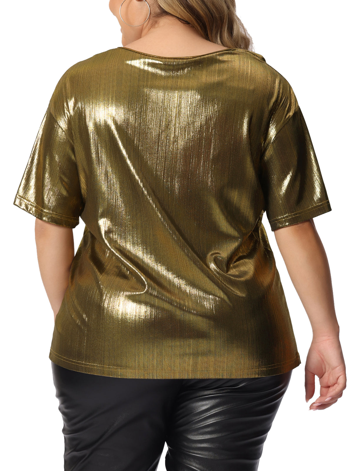 [PACK SALES] Women's Plus Size 2 Pieces Metallic Holographic Concert Carnival Party Pullover Tops