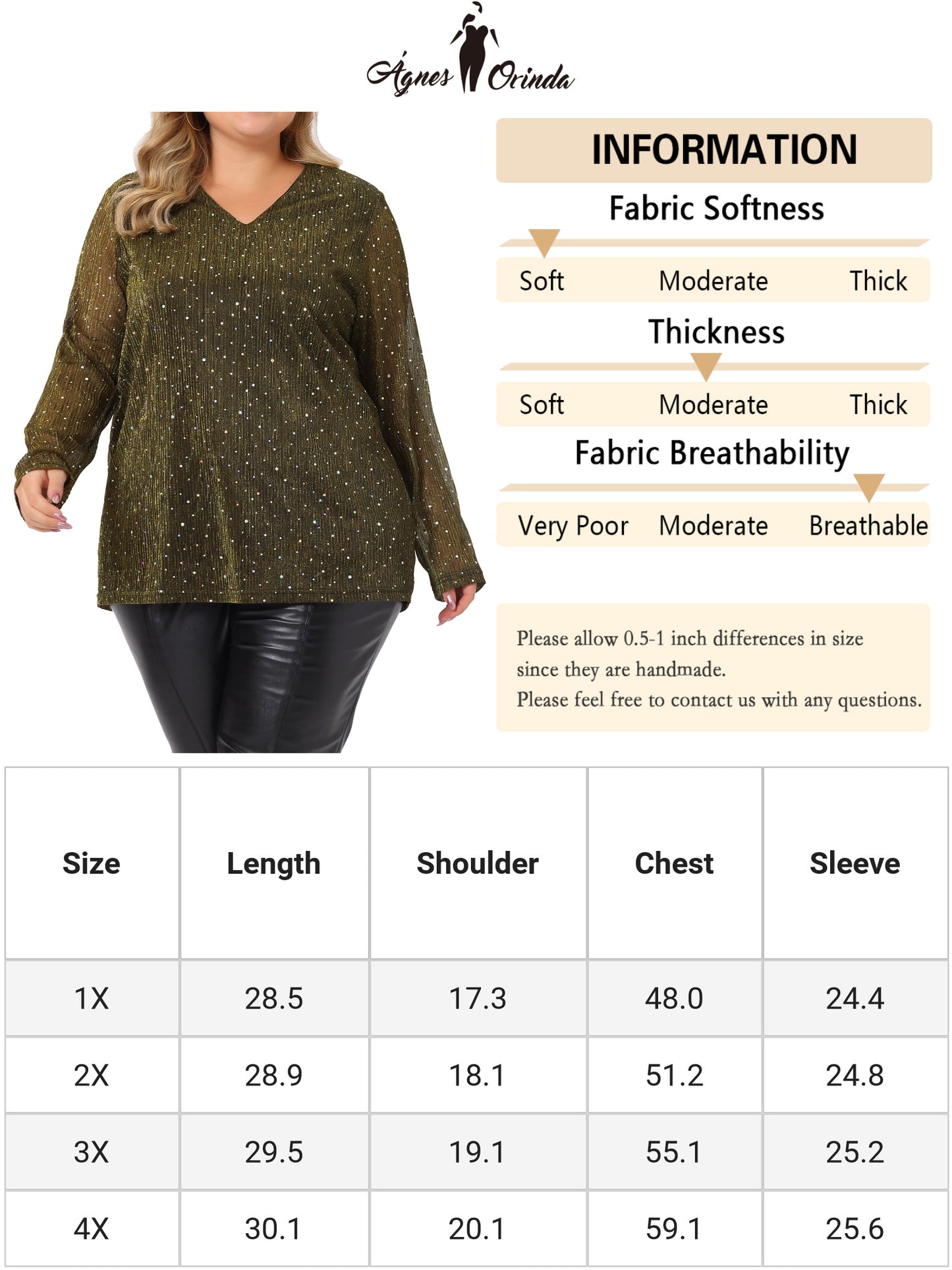 [PACK SALES] Women's Plus Size 2 Pieces Sequin Top Sparkly Glitter Long Sheer Sleeve V Neck Casual Rhinestone Pullover