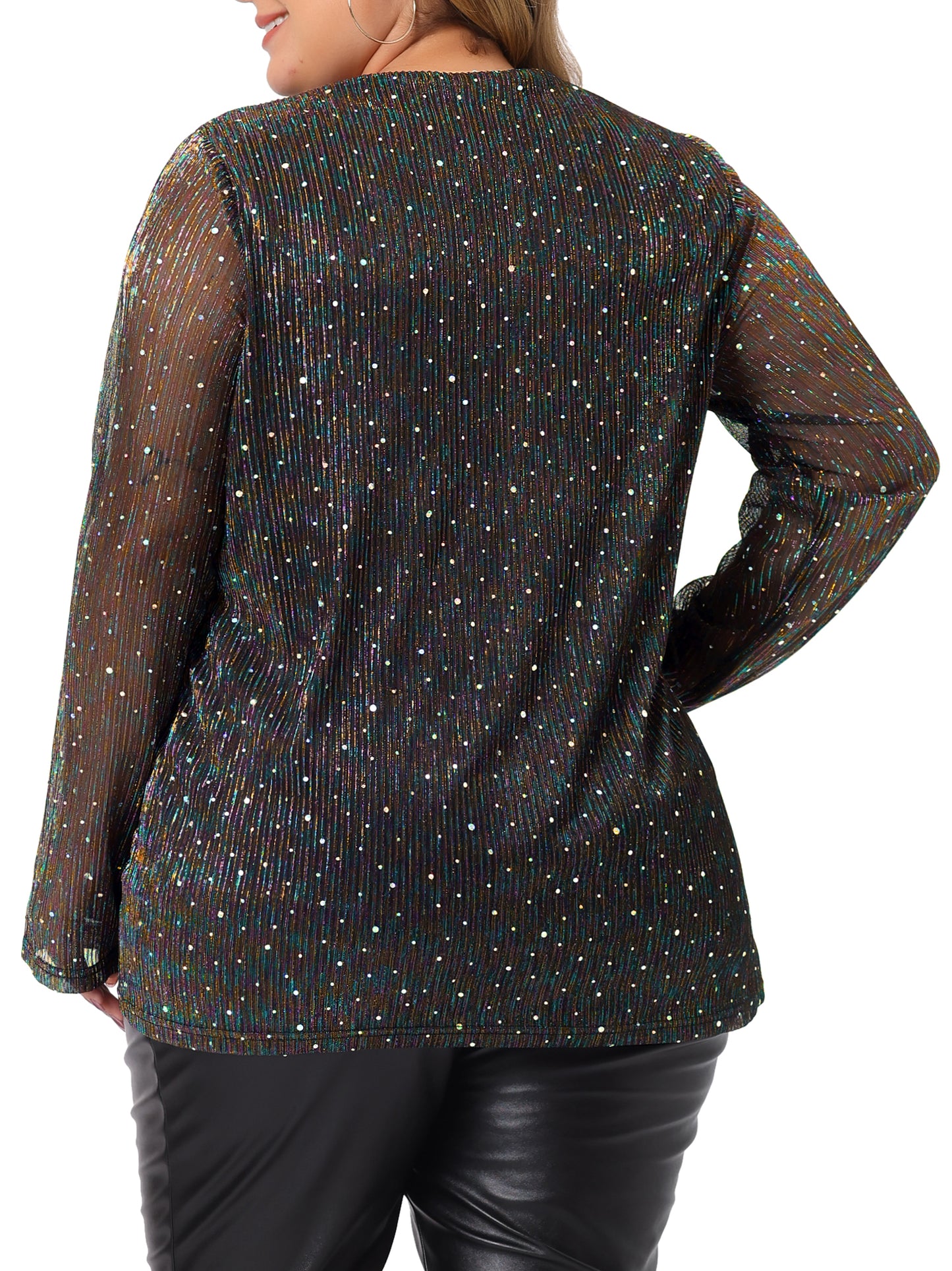 Women Plus Size Tops Long Sleeve Glitter Club Party Shirt Sparkle Blouse