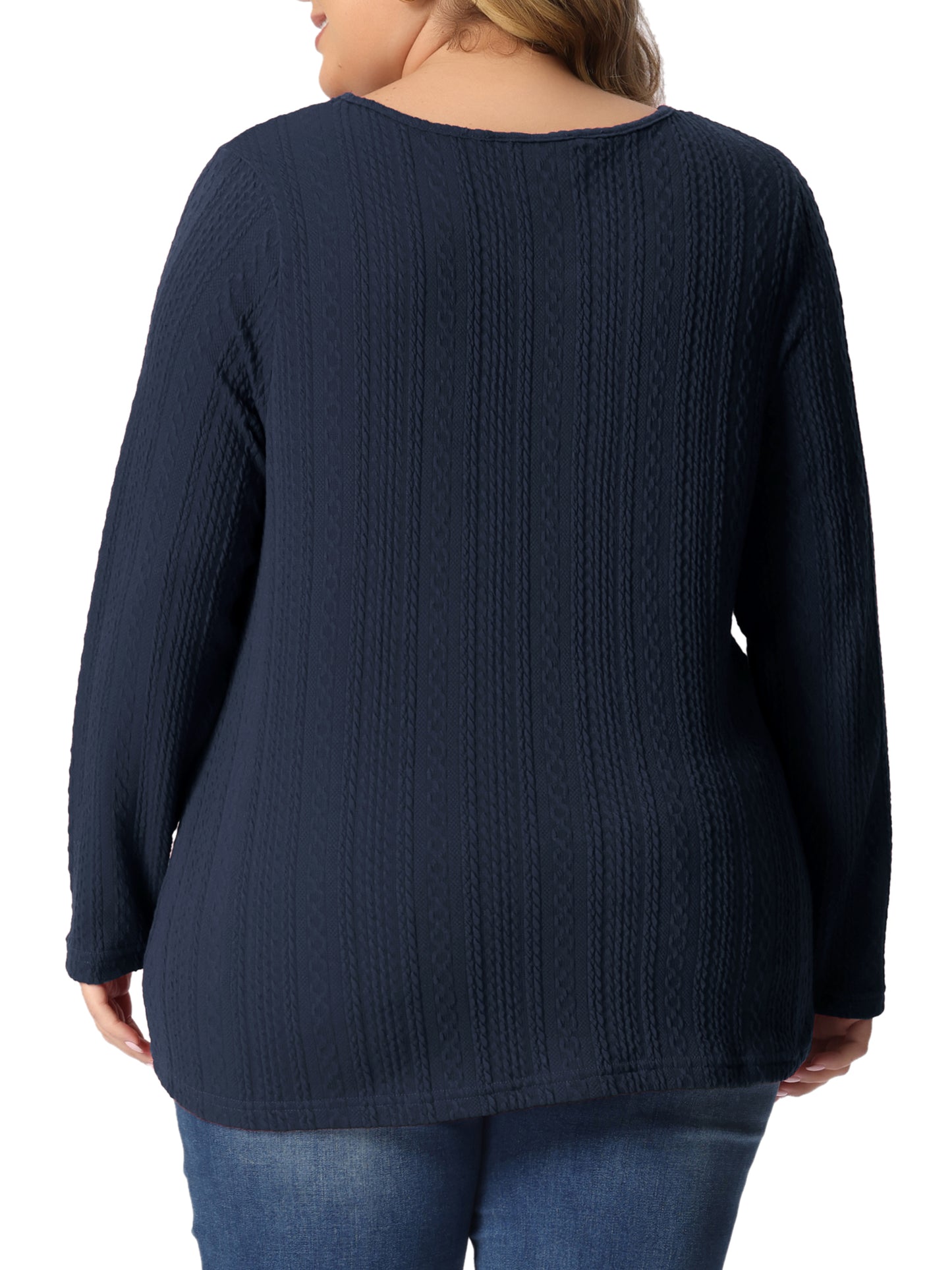Women Plus Size Top V Neck Long Sleeve Basic Knit Pullover Tee T-Shirt