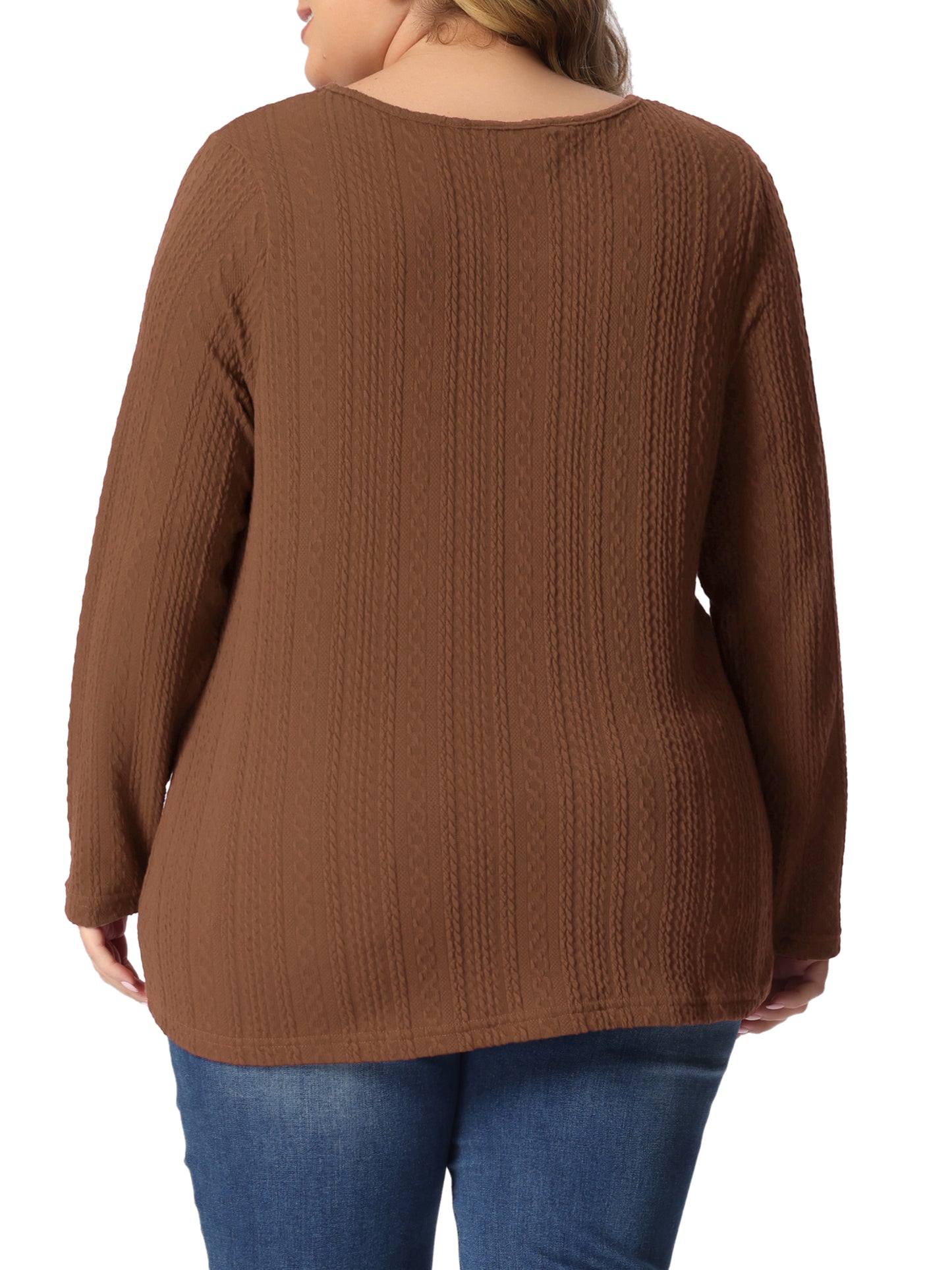 Women Plus Size Top V Neck Long Sleeve Basic Knit Pullover Tee T-Shirt