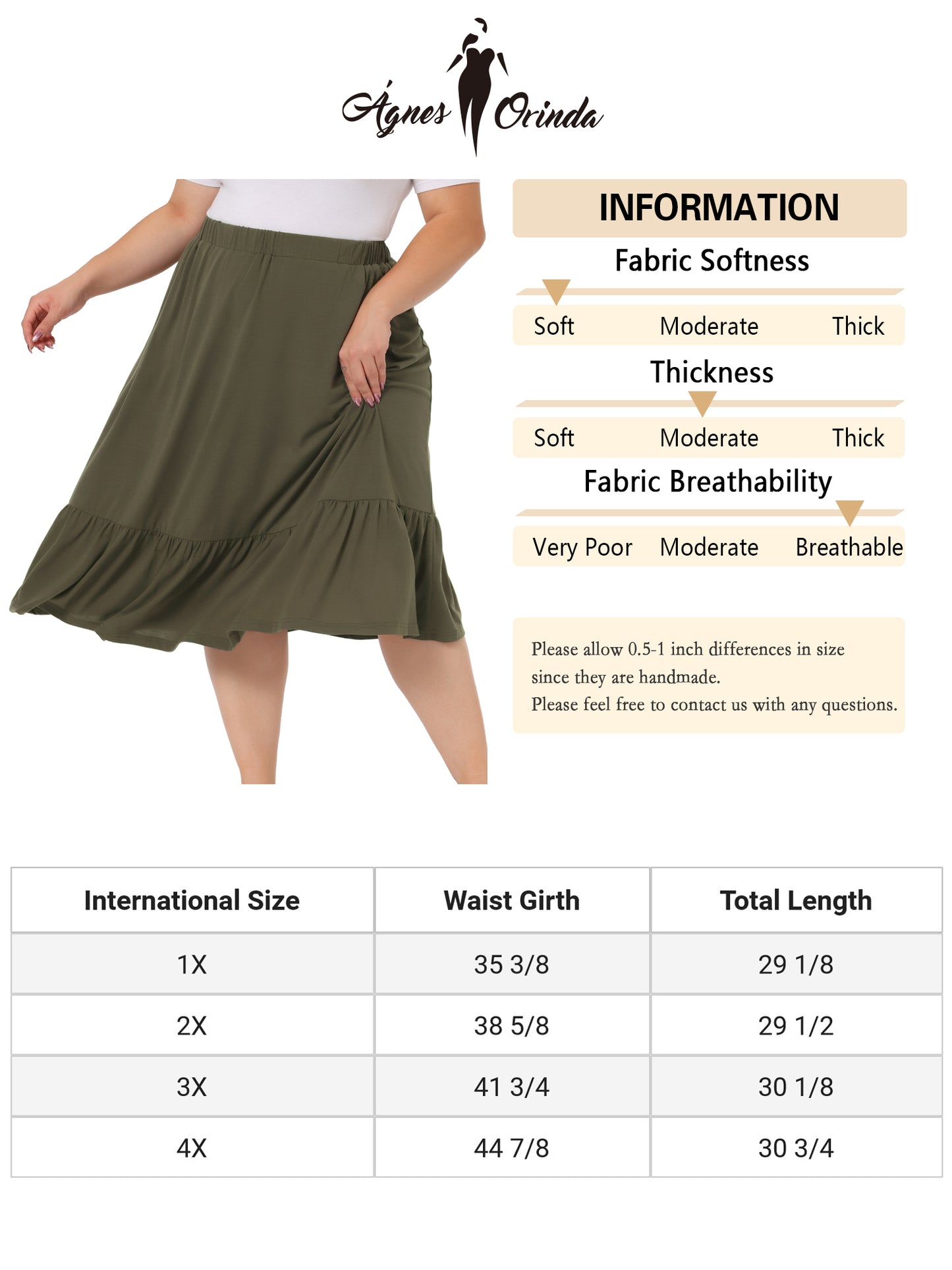 Faldas midi básicas de talla grande para mujer, elásticas, de cintura alta, con volantes, informales, de corte A