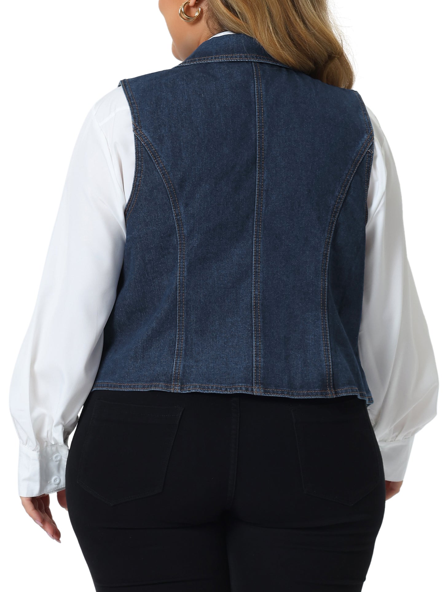 Women Plus Size Denim Vest Lapel Sleeveless Casual Waistcoat Jean Vest Jacket