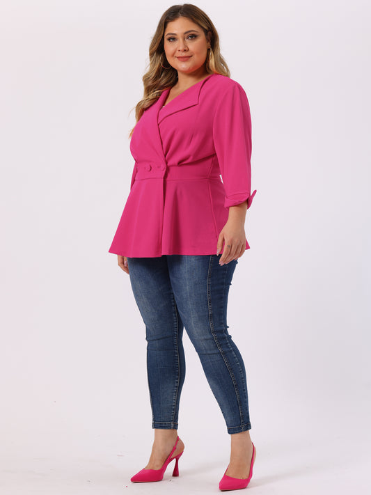 Women's Plus Size Casual Work Office Blazers Notched Lapel Button Peplum Blazer