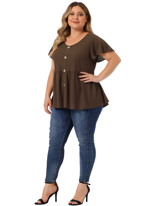 Women Plus Size Button Front Peplum Top