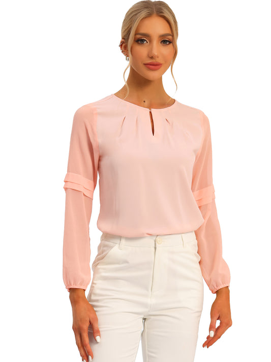 Women's Keyhole Neck Long Sleeve Business Casual Blouse Shirt