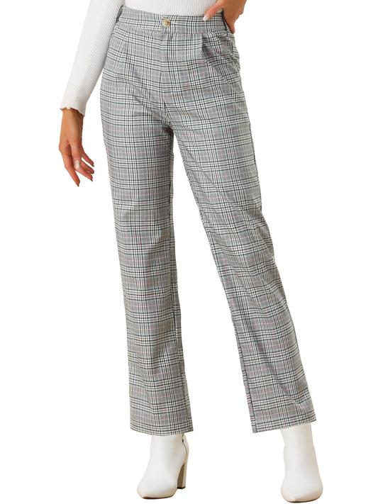 Women's Plaid Pants Elastic Waist Casual Work Office Long Trousers