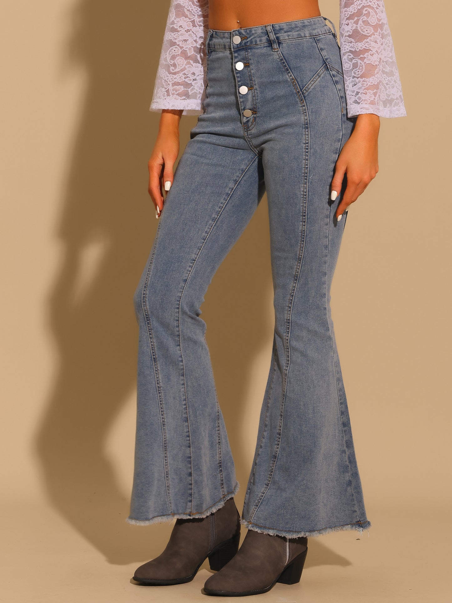 Women's Bell Bottom Jeans High Rised Stretchy Retro Flared Denim Pants