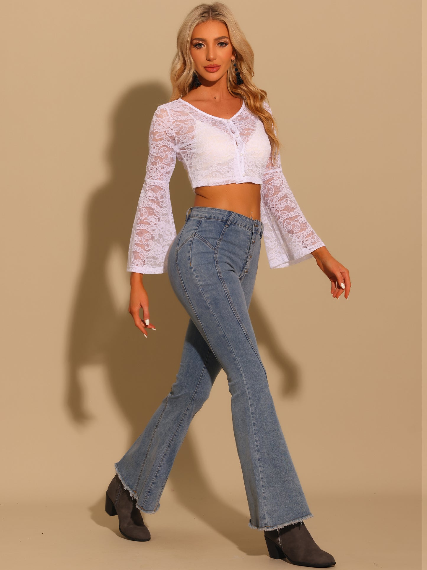 Women's Bell Bottom Jeans High Rised Stretchy Retro Flared Denim Pants