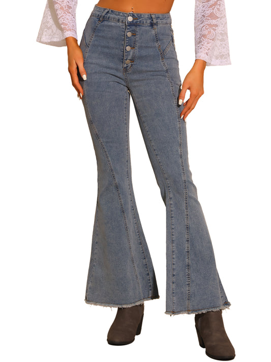 Women's Bell Bottom Jeans High Rised Stretchy Retro Flared Denim Pants